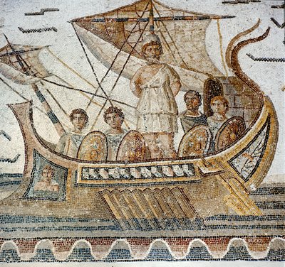ユリシーズとサイレン、ホーマー作「オデッセイ」（モザイク） 作： Roman