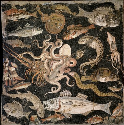 海底の生き物、ヘレニズム時代のオリジナルのコピー（モザイク） 作： Roman