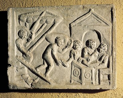 貨物の荷降ろしと港の管理、浅浮彫り、ローマ文明 作： Roman