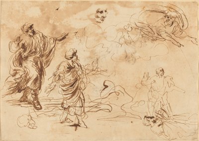 あごひげを生やした男性像に現れる父なる神との聖書の場面のための研究 作： Roman 17th Century