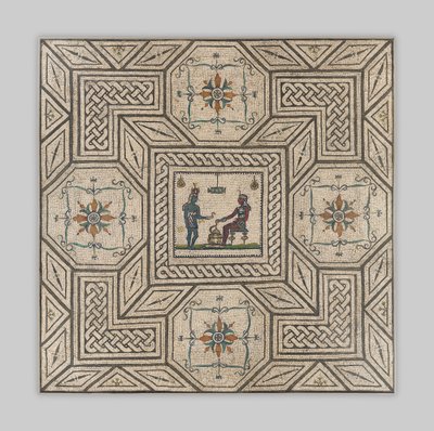 エジプト化のシーンがあるモザイク舗装、西暦130年〜150年（石とガラス） 作： Roman Imperial Period