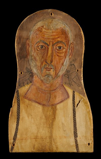 エジプトの神々に挟まれた老人、西暦250年頃（sycomoreのテンペラ） 作： Roman Period Egyptian