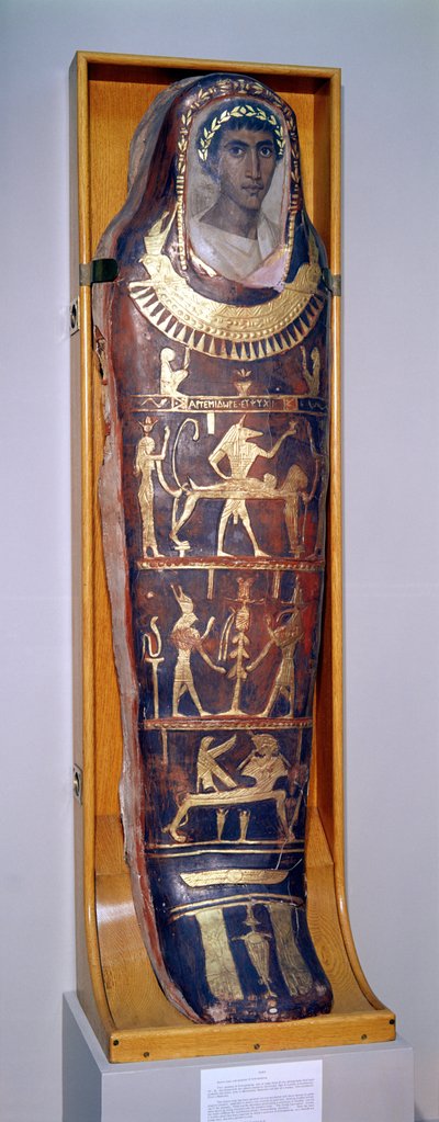 ヘラニスティックなスタイルの苛立ちの肖像画が描かれた金色のアルテミドルスのミイラケース、羽原（塗られた金色の漆喰）（46817と26166も参照） 作： Roman Period Egyptian