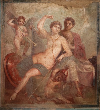 火星と金星、第 1 H. 1 世紀。 広告。 作： Roman Pompeian wall painting.