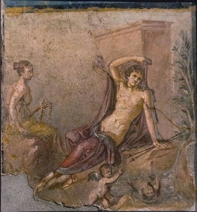 ナルキッソス、エコー、エロス、第 1 H. 1 世紀。 広告。 作： Roman Pompeian wall painting.