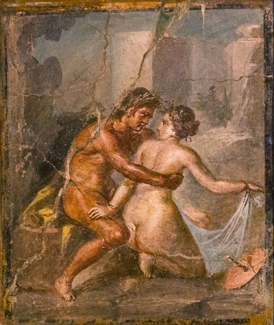 サテュロスとニンフ、1stH. 1世紀。 広告。 作： Roman Pompeian wall painting.