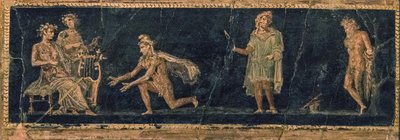 紀元前 1 世紀、アポロンとマルシュアスの間の音楽コンテスト。 広告。 作： Roman Pompeian wall painting.