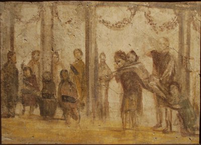 生徒の罰。 Julia Felix の家のフレスコ画、1 世紀。 作： Roman Pompeian wall painting.