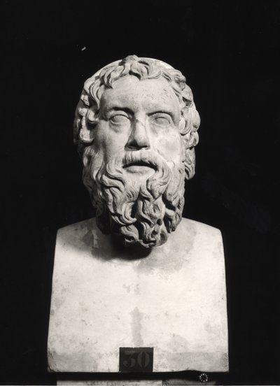 アリストファネスの胸像（紀元前445～385年）（大理石）（白黒写真 作： Roman Roman