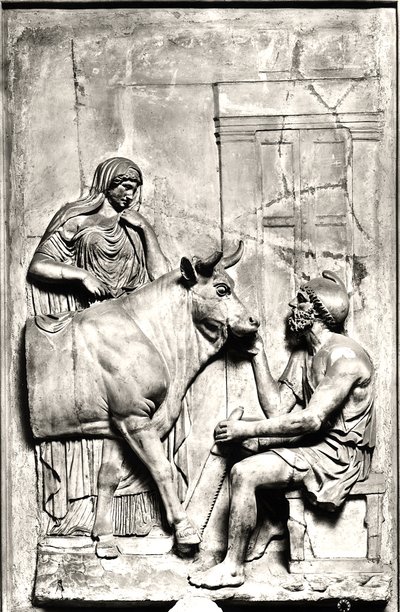 パシファエのために牛を建てるダイダロス 紀元後1～3世紀頃（石）（モノクロ写真 作： Roman Roman