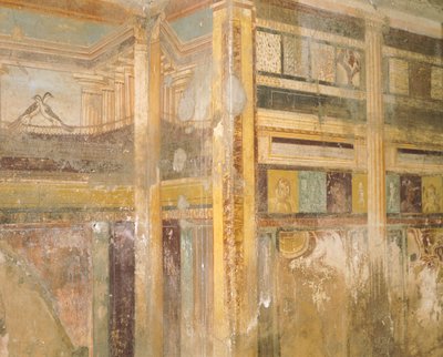 フレスコ画のディテール、壁面装飾の一部、迷宮の家、ポンペイ、カンパニア、ローマ文明 作： Roman Roman