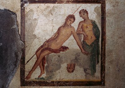 エコーとナルキッソス、ポンペイ、エフェバスの家の立方体のフレスコ画（ユネスコ世界遺産リスト 作： Roman Roman