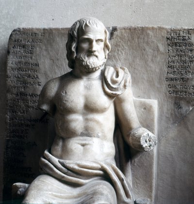 エウリピデス、ギリシャの悲劇詩人。(ローマ帝国時代の大理石）ルーヴル美術館、パリ 作： Roman Roman