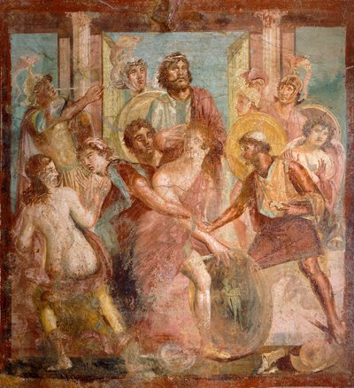 アキレスとスキーロを描いたフレスコ画（ローマ文明、カンパニア地方、ポンペイ出土 作： Roman Roman