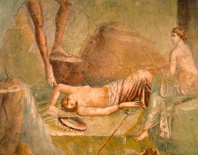 眠るマエナドを描いたフレスコ画（ローマ文明、カンパニア、ポンペイ、シタリストの家より 作： Roman Roman