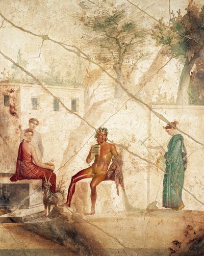 イタリア、ポンペイのニンフの間でパンを描いたフレスコ画（フレスコ画） 作： Roman Roman