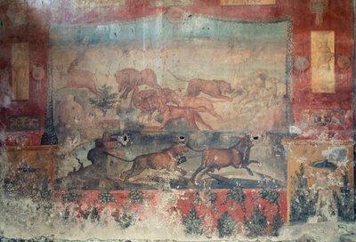 狩猟の場面を描いたフレスコ画、紀元前2世紀～紀元後1世紀（フレスコ画） 作： Roman Roman