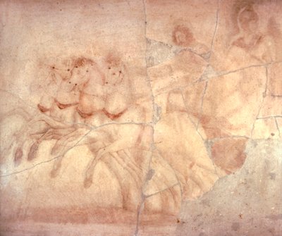ヘルクラネウム、ローマ文明からの戦車兵と戦車を描いたフレスコ画 作： Roman Roman
