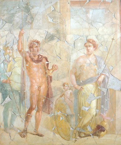 神話的主題を描いたフレスコ画、ファビウス・ルフスの家、ポンペイ、カンパニア、ローマ文明 作： Roman Roman