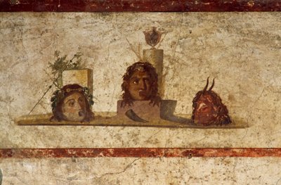 ポンペイ、カイウス・ユリウス・ポリビウスの家、3人の頭部が描かれたフレスコ画（ユネスコ世界遺産リスト 作： Roman Roman