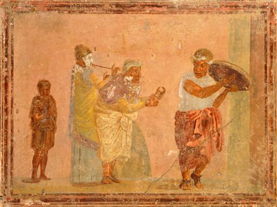 旅する音楽家を描いたフレスコ画（ローマ文明、カンパニア地方、ポンペイ出土 作： Roman Roman