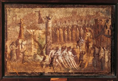 イタリア, カンパーニャ, ポンペイ, フレスコ画「トロイの木馬 作： Roman Roman