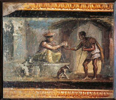 イタリア、カンパーニャ、ポンペイ、フレスコ画「ディオスクリの家の旅人と魔術師 作： Roman Roman