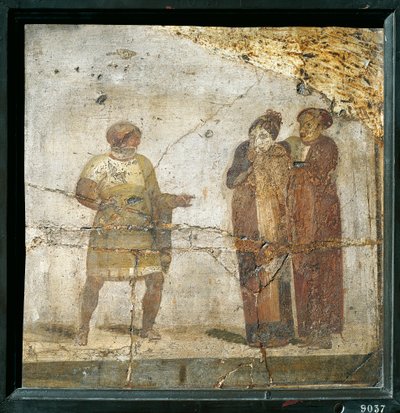 イタリア、カンパーニャ、ポンペイ、劇場の情景、フレスコ画 作： Roman Roman
