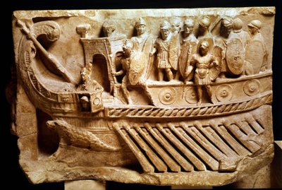 ビレムを描いたローマ時代の低いレリーフ。弓の下にはクロコダイルが見えます。バチカン、バチカン市国、モニュメント、美術館、ギャラリーのポンツーン。 作： Roman Roman