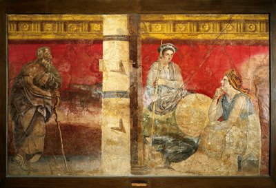 マケドニアの王族と哲学者。フレスコ画 325x199cm。ナポリ近郊のボスコレアーレから。ナポリ国立考古学博物館（Museo nazionale archeologico, Napoli 作： Roman Roman