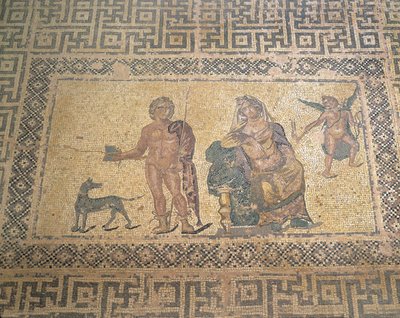 ヒッポリュトスとフェードラを描いたモザイク（ディオニュソスの家、ローマの別荘、キプロス、パフォス）(写真) 作： Roman Roman