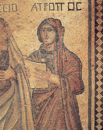 テセウスの家」を読む若い女性を描いたモザイク（キプロス、パフォスのローマ・ヴィラ
(写真) 作： Roman Roman