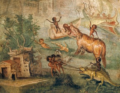 ピグミーのいるニロトの風景（ポンペイの「医者の家」より 作： Roman Roman