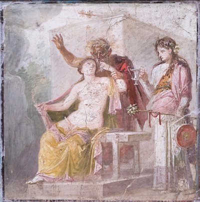 老サテュロスと両性具有者、紀元50～79年（フレスコ画） 作： Roman Roman