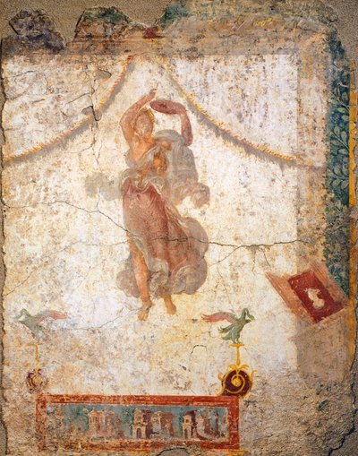 タンバリンを持った空飛ぶマエナドを描いた第4ポンペイ様式の絵画 作： Roman Roman