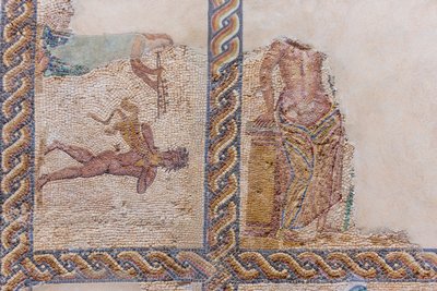 部分的に破損したモザイク画の展示 作： Roman Roman