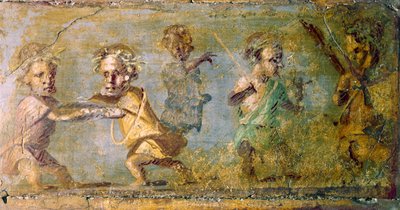 ポンペイ小人狩り。フレスコ画。ナポリ国立博物館 作： Roman Roman
