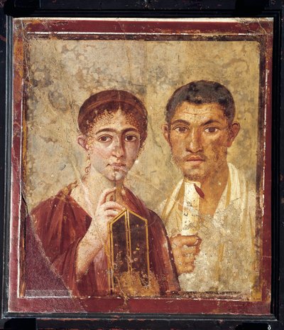 正装したパン職人テレンティウス・ネオとその妻の肖像（イタリア、カンパニア地方、ポンペイ、紀元55～79年、石膏に描かれた絵 作： Roman Roman