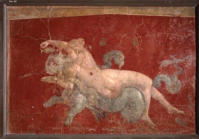 ローマ美術：低い杯の飲み物を渡す海豹に乗ったネレイド（フレスコ画） 作： Roman Roman