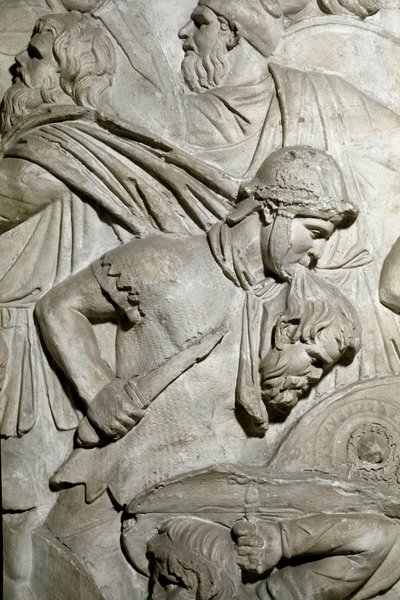 ローマの美術「トラヤヌス帝（53-117）の時代に建設されたローマのトラヤヌスの柱（Colonna Traiana）の浅浮彫りを再現した1862年の型。トラジャネ柱 作： Roman Roman
