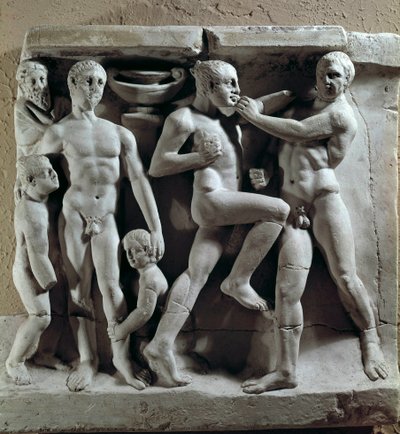 ローマ美術：ボクシングシーン。ローレリーフ。ローマ市民博物館、ローマ 作： Roman Roman