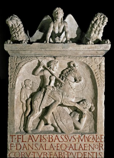 ローマ美術：貴族でローマの政治家フラウィウス・バッスス・ヘルクラヌス（449-452年頃に知られる）の葬儀用ステイル（紀元5世紀）。ローマ、ローマ市民博物館 作： Roman Roman