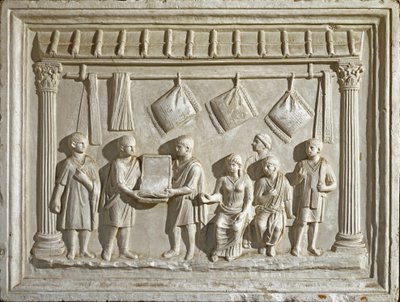 ローマ美術：布地を表す型とタペストリー。紀元2世紀のオリジナルから（ローレリーフ 作： Roman Roman