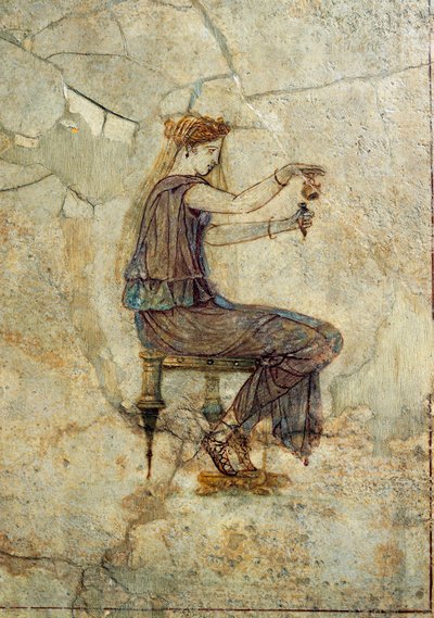 ローマ文明、香水を注ぐ少女を描いたフレスコ画（ポンペイ出土 作： Roman Roman