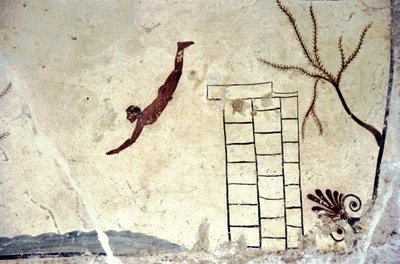 ダイバー（tuffatore）と呼ばれる墓のローマ時代の壁画。 作： Roman Roman