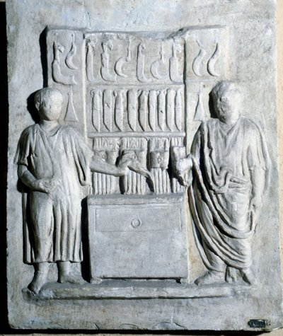 ローマ時代のナイフ屋の看板。Museo di Ostia（オスティア 作： Roman Roman