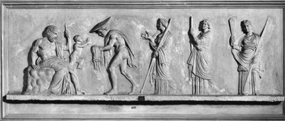ゼウスの右太ももからの「ディオニュソスの誕生」（大理石）（モノクロ写真 作： Roman Roman