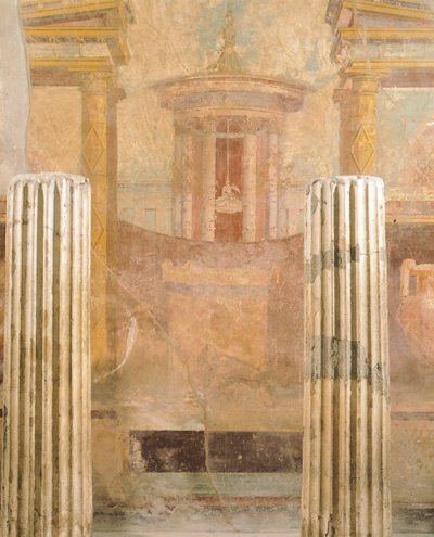 ローマ文明、カンパニア、ポンペイ、迷宮の家の第二ポンペイ様式の壁画 作： Roman Roman