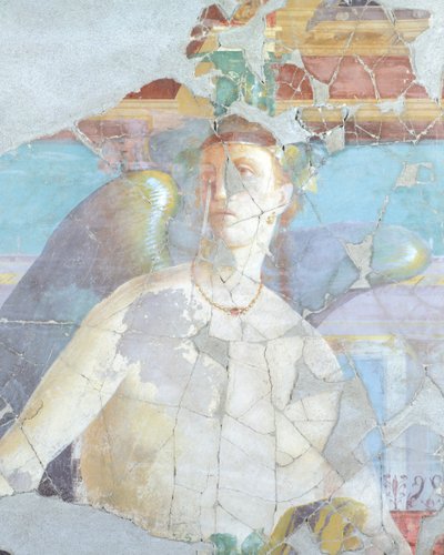 翼を持つ女性、ファビウス・ルフスの家のフレスコ画の詳細、ポンペイ、カンパニア、ローマ文明 作： Roman Roman