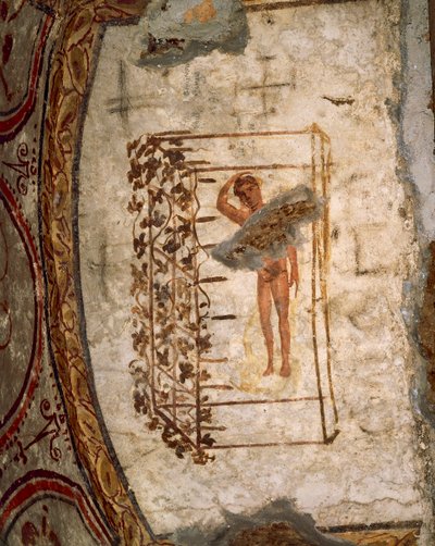 青年、トレリスとブドウの木、紀元後3～5世紀（フレスコ画 作： Roman Roman